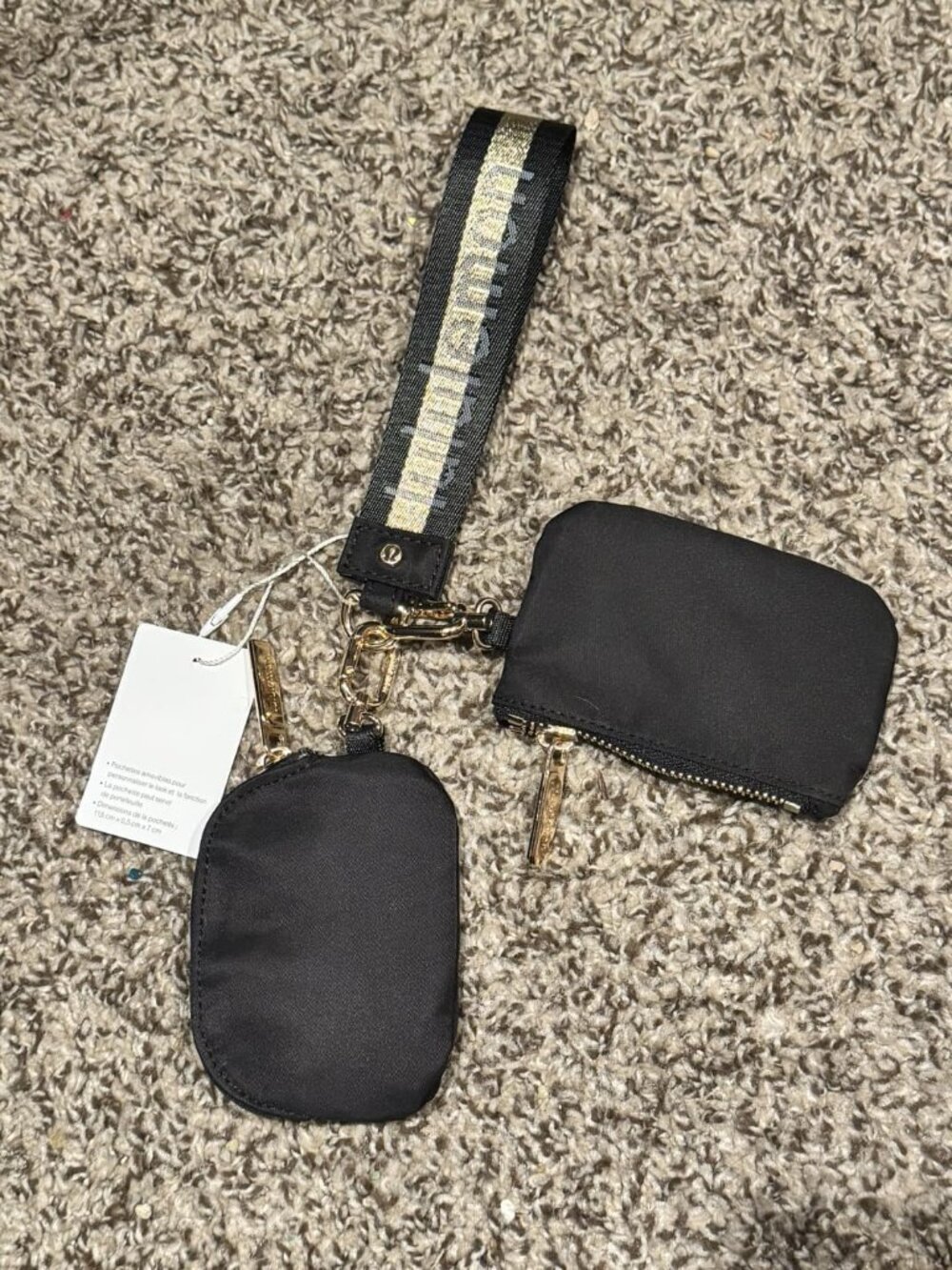 lululemon athletica Dual Pouch Never Lost Keychain Black Wristlet with Gold